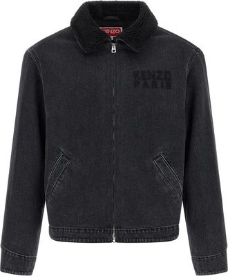 Kenzo Happy Tiger Geborduurde Utility Fleece Jas in Japans Denim - Heren - Spijkerjassen - Zwart - XL - Denim - Jassen