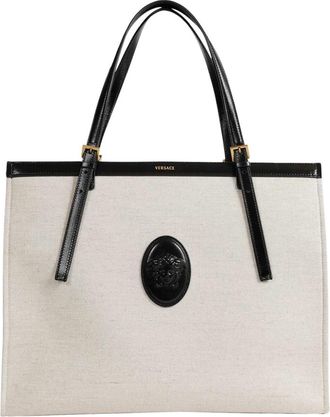 Versace Rivi&egrave;re Grote Canvas Tote - Dames - Shoppers - Beige - ONE Size - Katoen - Tassen
