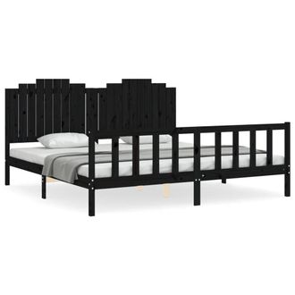 Berkfield Home Bed Frame with Headboard Black 200x200 cm Solid Wood