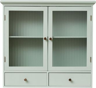 Melody Maison Sage Green Reeded Glass Wall Cabinet With Drawers