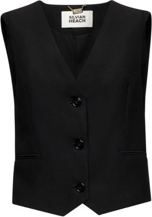 Silvian Heach Basic enkelknoops sartoriaal gilet - Dames - Bodywarmers - Zwart - XS - Polyester - Jassen
