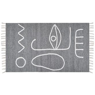 Beliani Beliani - Alfombra Gris Blanco 80 X 150 Cm Poli&eacute;ster Hecho A Mano Patr&oacute;n Abstracto Borlas Yavu