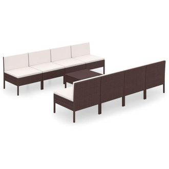 vidaXL 9 Pcs Garden Lounge Set Con Cojines Wicker Pe Brown