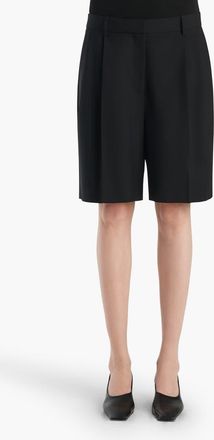 Khaite Auggie Pleated Wool Wide Leg Shorts in Black at Nordstrom, Size 8