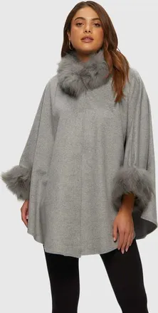 Gorski Wool And Cashmere Blend Cape With Trim in Gray at Nordstrom