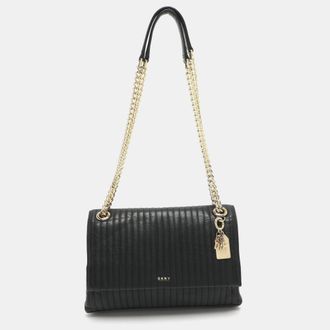 DKNY Dkny Black Pinstripe Quilted Leather Shoulder Bag