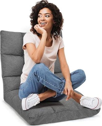 Costway Costway - Silla De Suelo Con Respaldo Ajustable En 14 Posiciones Silla De Piso De Espuma Con Funda Extra&iacute;ble Asiento Para Estudio Sal&oacute;n (gris)