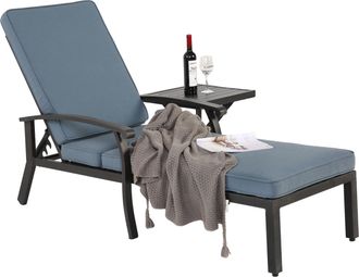 STILVORA Tumbona De Exterior Respaldo Ajustable En 5 Posiciones Con Coj&iacute;n Trenzado Cruzado De Aluminio Azul 204 &times; 58 &times; 100 Cm