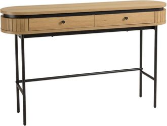 Macabane Consola redondeada de color natural con 2 cajones y patas met&aacute;licas ne