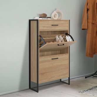IDMarket Idmarket - Zapatero De 2 Puertas Luis De 12 Piezas Con Caj&oacute;n De Dise&ntilde;o Industrial