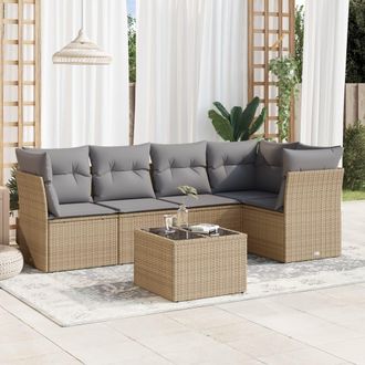 vidaXL Juego De Sof&aacute;s Jard&iacute;n Con Cojines 6 Pzas Rat&aacute;n Sint&eacute;tico Beige Vidaxl