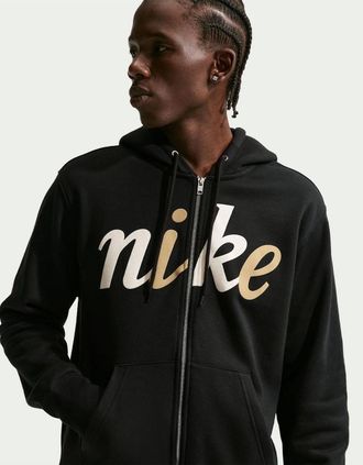 Nike Mens Logo Print Wordmark Hooded Long Sleeve Sweatshirt - Black Sai - Size: 42