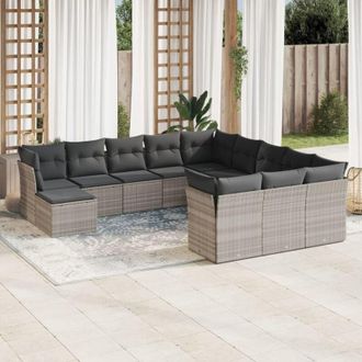 vidaXL Set De Sof&aacute;s De Jard&iacute;n 12 Pzas Y Cojines Rat&aacute;n Sint&eacute;tico Gris Vidaxl