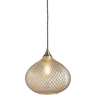 Endon Lighting Single Pendant Light Champagne Glass, Antique Brass Plate