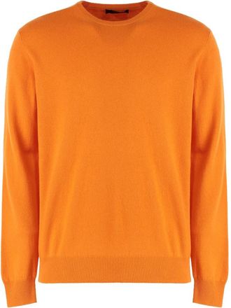 Moorer Kasjmier Ribgebreide Crew-Neck Sweater - Heren - Cashmere truien - Oranje - 2XL - Kasjmier - Truien & Vesten