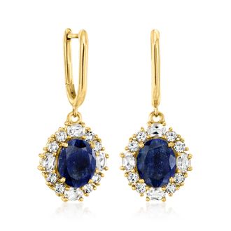 Ross-Simons Sapphire and White Topaz Drop Earrings in 18kt Gold Over Sterling
