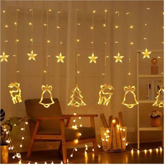 Trade Shop Trade Shop - Luci Tende Led 12 Lampade Campane Alberi Natale Decorazioni A Corrente Bianco Caldo