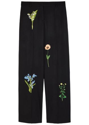 Stella McCartney Stella Mccartney Floral-embroidered Straight-leg Trousers - Black - 42 (UK10 / S)