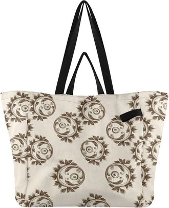 Generic Paisley Flower Beige print Reusable Canvas Tote Bag, Heavy Duty Grocery Shopping Bag with Hard Bottom Double Handles Large Capacity Work Groceries Tra
