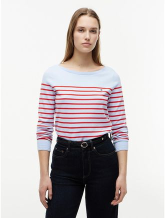 Tommy Hilfiger Womens Striped Boatneck Sweater - Blue - XXL