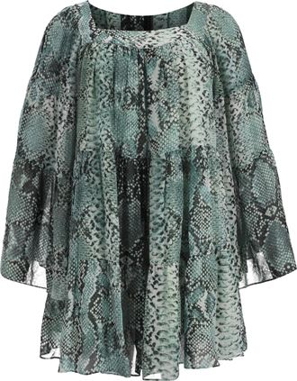 Balmain Pierre Balmain blouse van chiffon met slangenprint in groene zijde