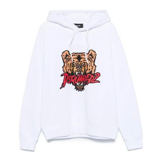 Dsquared2 Hoodies, male, White, Size: M Bear Print Hooded Sweater