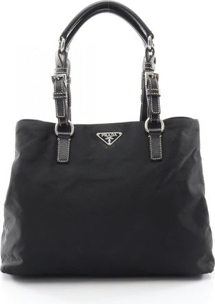 Prada Black Nylon Leather Handbag Tote Bag (Pre-Owned)