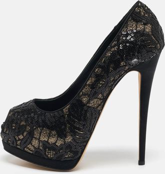 Giuseppe Zanotti Black Glitter And Sequins Peep Toe Pumps