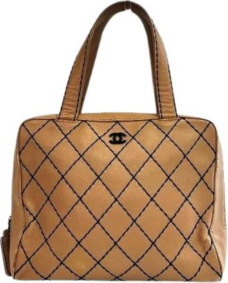 Chanel Pre-owned Handbags, female, Beige, Size: ONE SIZE Pre-owned Wild Stitch Lambskin Boston Bag