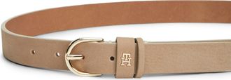 Tommy Hilfiger Lederg&uuml;rtel TOMMY HILFIGER ESSENTIAL EFFORTLESS NUBUCK, Damen, Gr. 11,5, clayed pebble, Rindsleder, G&uuml;rtel Lederg&uuml;rtel, 3,5 cm, samtartig, leicht ange