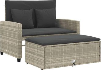 vidaXL Sof&aacute; De Jard&iacute;n Con Cojines 2 Plazas Rat&aacute;n Sint&eacute;tico Gris Claro Vidaxl