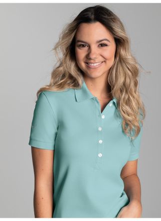 Trigema Poloshirt TRIGEMA TRIGEMA Poloshirt mit Kristallsteinen, Damen, Gr. XXL, blau (gletscher), 94% Baumwolle, 6% Elastan, Basic, Shirts Poloshirt