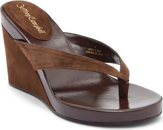 Jeffrey Campbell Liezel Platform Wedge Flip Flop in Brown Suede Combo at Nordstrom, Size 5.5