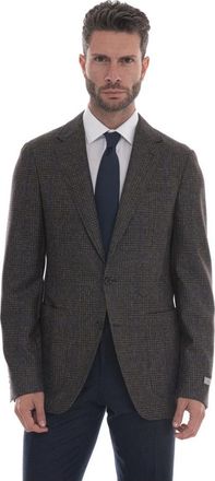 Canali Glencheck Two-Button Jacket - Heren - Blazers - Bruin - M - Wol - Jassen