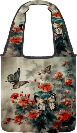 Generic Butterflies Surrounding Flowers Reversible Canvas Shoulder Tote - Double-Sided Print, 12oz Cotton, 27cm Drop, Fold-Flat Bag for Travel, Shopping, Stre