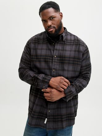 Jack & Jones Plus Size Flanellhemd JPRBLUBARKLEY FLANNEL XMAS L/S SHIRT PLS, Herren, Gr. 4XL, N-Gr, schwarz, Web, Obermaterial: 100% Baumwolle, JACK & JONES PLUSSIZE, unifar
