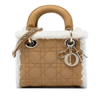 Dior Pre-owned Dior Mini Suede Cannage with Shearling Trim Lady Satchel Ladies 3JZXL769A0SG0NYX