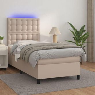 vidaXL Vidaxl - Cama Box Spring Colch&oacute;n Led Cuero Sint&eacute;tico Capuchino 90x190 Cm