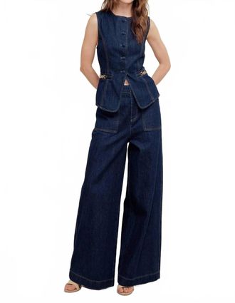 Flying Tomato Denim Sleeveless Vest In Dark Denim