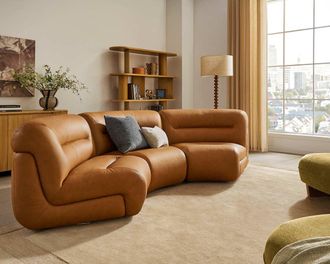 Castlery Tovi Leather Curve Sofa, Mocha for Brown