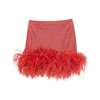 Os&eacute;ree Lurex Plumage Mini Skirt - female - Oseree - Short Skirts - Red - M - Skirts
