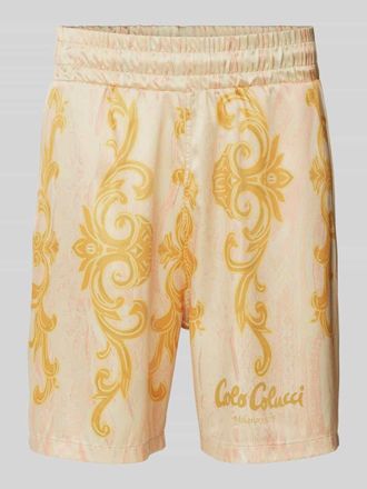 Carlo Colucci Regular Fit Sweatshorts mit Allover-Muster in Gold, Gr&ouml;&szlig;e S