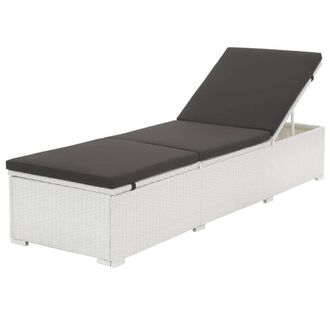 Berkfield Home Sun Lounger with Black Cushion Poly Rattan White