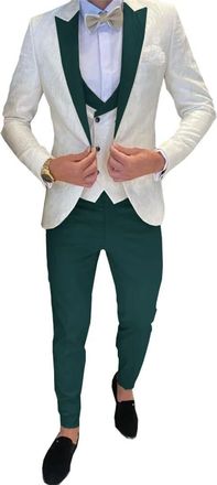 Generic Mens Wedding Groom Suit 3 Piece Jacket Pants Vest Formal Tuxedo Elegant Mens Suit Bow Tie sea Blue S