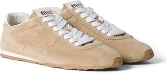 Miu Miu Plume Suede Sneakers, Woman, Desert Beige, Size 36,5