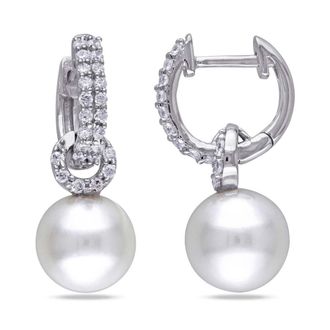Amour 8 - 8.5 Mm White Cultured Freshwater Pearl Earrings with Cubic Zirconia In Sterling Silver