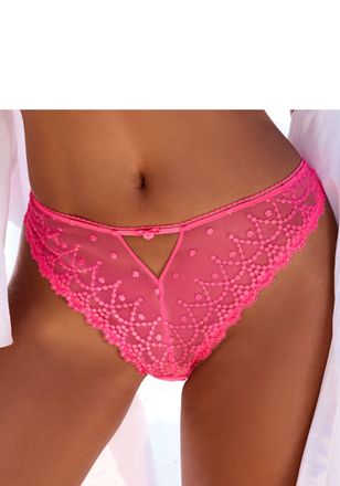 Lascana String LASCANA Fabia, Damen, Gr. 32/34, blau (pink), Spitze, Obermaterial: 90% Polyamid, 10% Elasthan, Unterhosen String, aus edler Stickereispitze in