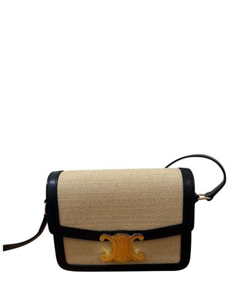 Celine Celine Beige Canvas And Black Calfskin Leather Teen Triomphe Shoulder Bag (Authentic Pre-Loved)