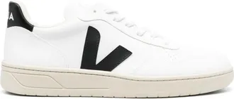 Veja V-10 White Contrasting Logo Perforated Leather Sneakers