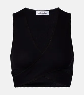 Alaia Ala&iuml;a Ribbed-knit jersey crop top